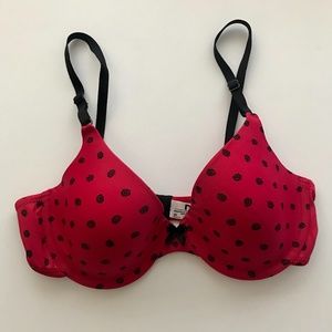 Maidenform 34C Red Bra with Black Roses